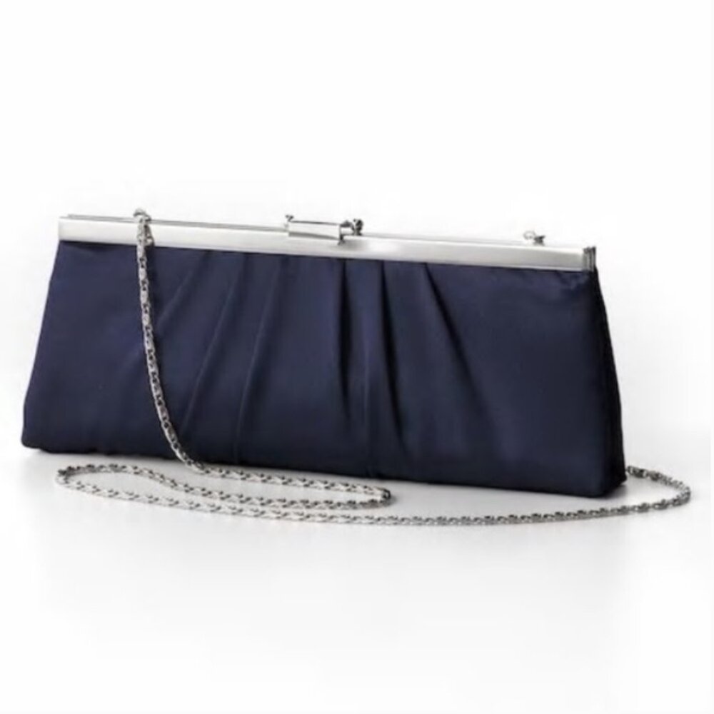 Jessica McClintock black pleated‎ satin convertible clutch evening purse